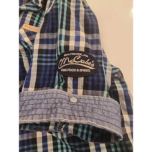 Rolling Paper Men’s Plaid Multicolor Short Sleeve Button Shirt Patches Size L - Picture 9 of 10